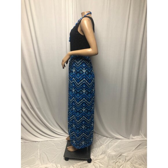 Lily Rose Maxi Dress Womens Size Small Black Lace Top Blue Chevron Sleeveless - Picture 3 of 9